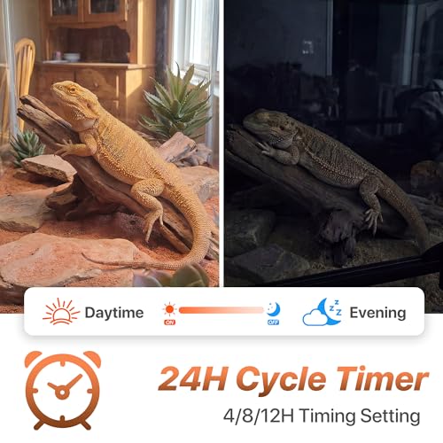 LED UVB Reptile Light with Timer & Dimmer (8.5inch) | 8W Full Spectrum UVA UVB Lamp with 3 Lighting Modes,5-Level Dimmable,4/8/12H Cycle Timer,for Bearded Dragon,Gecko,Tortoise - size: 8.5inch