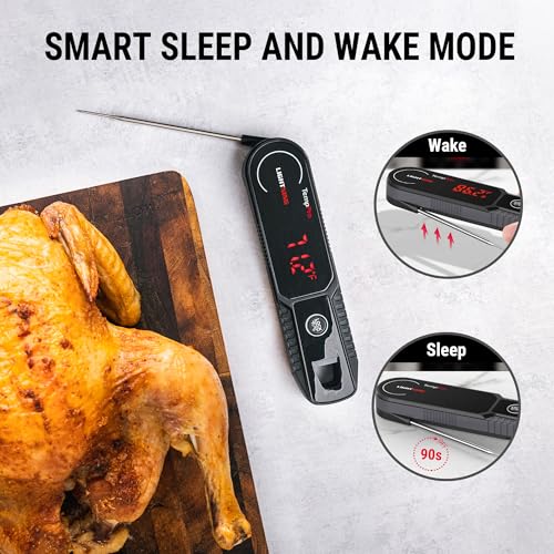 TempPro Lightning 1 Sec Instant Read Meat Thermometer, Kitchen Food Thermometer with 180° Rotating Display, IP67 Waterproof Cooking Thermometers for Deep Fry Smoker Grill BBQ(Previously ThermoPro) - color: Black