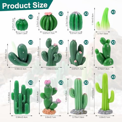 36 Pcs Mini Resin Cactus, Miniature Resin Cactus Figurines 12 Styles Cute Small Artificial Green Cactus Succulent Plants for Garden Flower Pot Bonsai Tiny Micro Landscape Decors