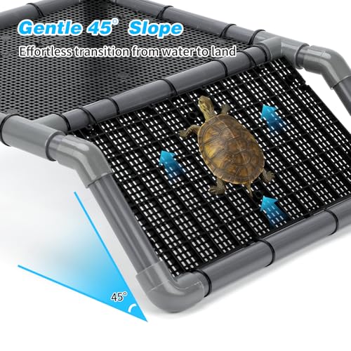 SKARUS Large Turtle Basking Platform for 55-150 Gallon Tanks | 7.9"-13.8" adjustable height tank-mounted aquarium dock with dual hanging arms, non-slip ramp for aquatic reptiles.
