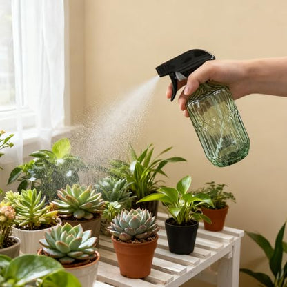 YYTSGG Glass Plant Mister Bottle, 15oz Refillable Water Spray Bottle with Adjustable Mist Nozzle for Indoor Flowers, Outdoor Gardening, Cleaning, Hair and Pets Care (Army Green) - color: Army Green