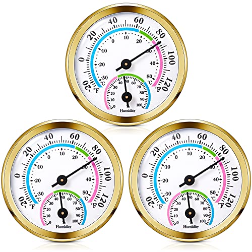 Weewooday 3 Pcs Indoor Outdoor Thermometer 2 in 1 Mini Home Temperature Humidity Hygrometer Monitor Gauge for Home Offices Wall(Gold,2.2 Inch) - color: Gold, size: 2.2 Inch