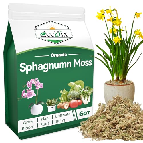 ZeeDix 6QT Natural Sphagnum Moss for Plants, Orchid Moss Potting Mix for Repotting, High Water Retention, Help with Maintain Humidity, Plant Moss for Gardening, Hanging Baskets, Reptile Bedding - color: Sphagnum Moss, size: 6 qt