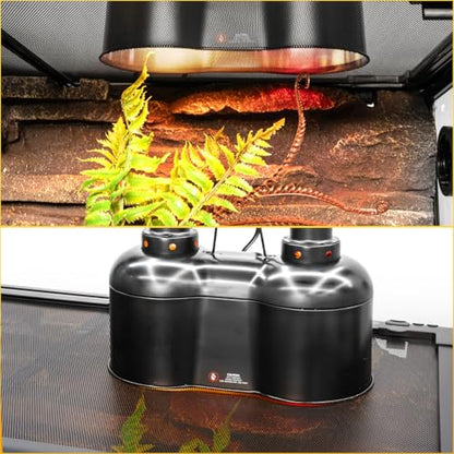 REPTI ZOO Dual Reptile Light Fixture, Max 150W Dual Dome Heat Lamp Fixture with Independent Switches Reptile Tank Accessories UVB Light Fixture (Bulb Not Included)