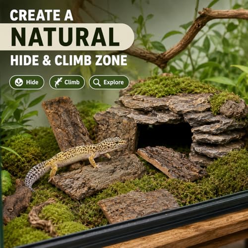SHINEOFI Cork Bark for Reptiles, 4Pcs Natural Reptile Hide and Basking Platform Tree Bark Decor for Terrarium Gecko Lizard Snake Tortoise Enclosure Landscaping (Random Shapes)