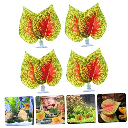 BESPORTBLE 4pcs Artificial Perilla Leaf Aquarium Decor with Suction Cups, Lifelike Plastic Plant Ornament for Fish Tank and Terrarium, Reptile Habitat Decoration