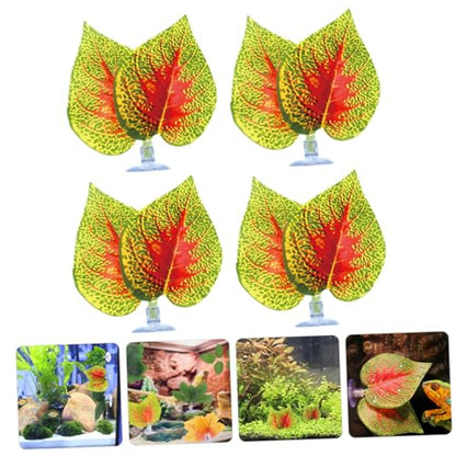 BESPORTBLE 4pcs Artificial Perilla Leaf Aquarium Decor with Suction Cups, Lifelike Plastic Plant Ornament for Fish Tank and Terrarium, Reptile Habitat Decoration