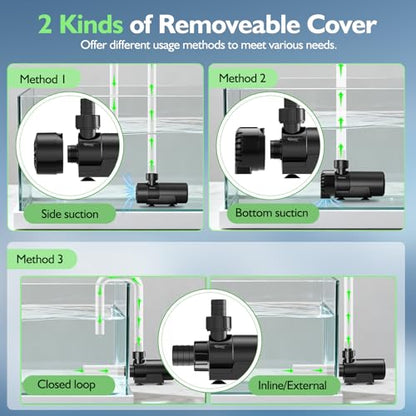 hygger 15W-100W Water Pump with Controller (Up to 3430GPH), Submersible/Inline Return Pump with Adjustable Mode/Flow, 2 Fountain Pump with 2 Inlet Cover and 3 Nozzles, for Fish Tank, Pond, Aquarium - size: 3170GPH-85W