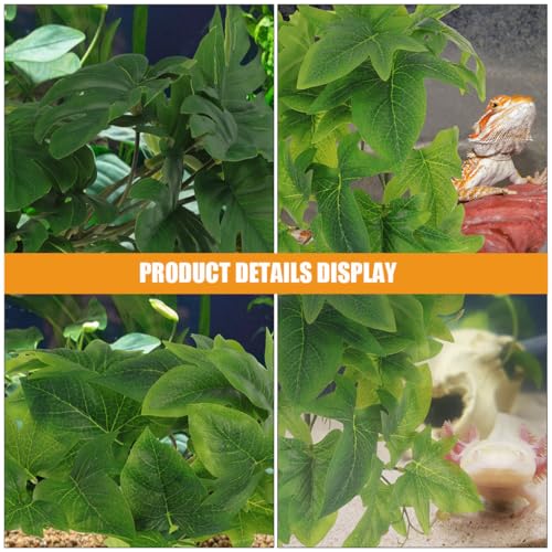 BESPORTBLE 2pcs Artificial Hanging Plant Pendant with Suction Cup for Reptile Terrarium Habitat Decor, 46 Leaves Monstera and Sweet Potato Vine Simulated Plastic Plants for Amphibians