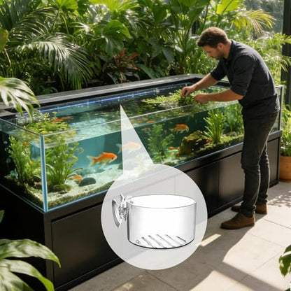 Clear Aquarium Plant Pot, Acrylic Suction Cup Holder, Aquatic Plant Container for Hydroponics, Terrarium Vivarium Pond Accessory, Holder with Design, Indoor Gardening Habitat - size: Large