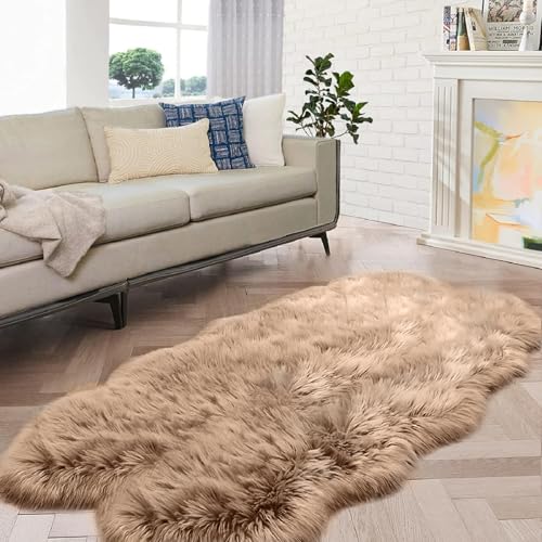 ORINOVA Beige Shag Faux Sheepskin Washable 4X6 Fur Rug for Living Room Bedroom Fluffy Furry Area Rug Rectangle Nursery Decor Rug - color: Beige, size: 4' x 6' (Sheepskin Fur)