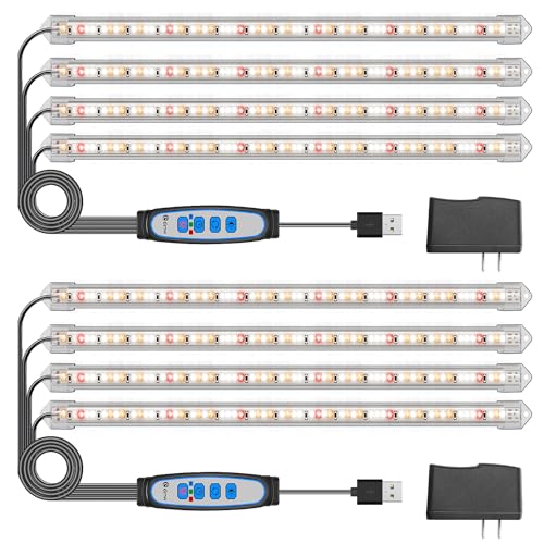 Kullsinss Plant Grow Light Strips, 240 LEDs Grow Lights for Indoor Plants Full Spectrum with Upgrade Timer 6/12/16 Hrs, 3 Spectrum Modes, Sunlike Grow Lamp for Seedlings Hydroponics Succulent, 2 Pack - color: 4 Bars, size: 2 Pack