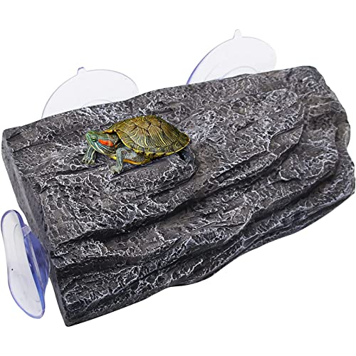 BigTron Turtle Floating Basking Platform - Artificial Bark Decor, Ideal for Aquariums, Terrace Fish Tanks, 3 pcs Suction Cups Included for Easy Installation Resting Terrace for Terrapins (Grey) - color: 8.6*5.1*1.6 Inches Grey