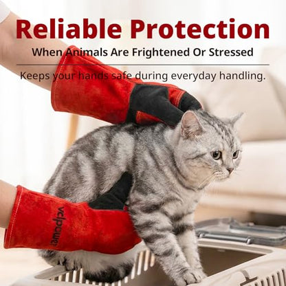 vclpower Animal Handling Gloves Size L Fit for Men & Large Hands Bite Proof Double Leather Reinforced Padding Dog,Cat Scratch,Bird Handling Falconry Gloves Grabbing Reptile Squirrel Snake Bite 16in | Size L Fit for Men & Large Hands - size: L
