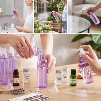 Eccliy 32 Pcs 8 oz Spray Bottles Fine Mist Plastic Spray Bottles Empty Sprayer Hairs Refillable Travel Sprayer with Pump Cap for Cleaning Oils Travel Perfumes (Purple,Clear) - color: Purple, style: Clear