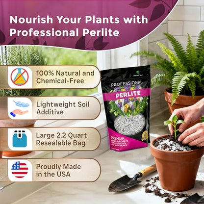 Professional Perlite for Plants 2.2 Quarts, Medium Grade Perlite Soil Additive for Indoor Outdoor Plants, Perlite for Gardening, Lightweight pH Neutral Soil Amendment, Made in USA - style: Perlite Soil Additive (2.2 Quarts)