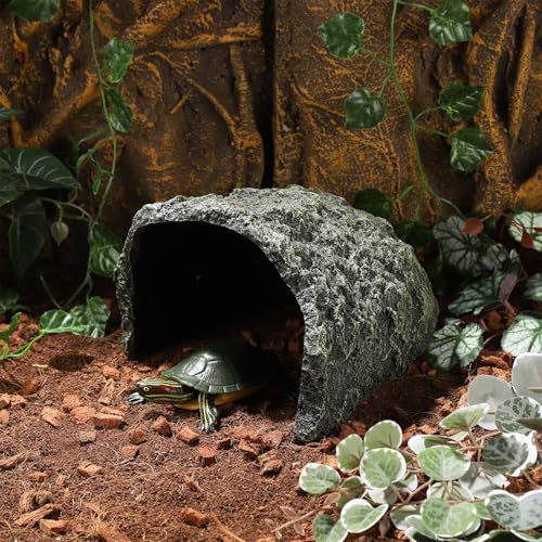 IBWell 9.1 Inch Reptile Hides Resin Tortoise Hideout for Hiding and Basking Aquarium Rock Caves for Snake Bearded Dragon Fish Lizard - size: Large