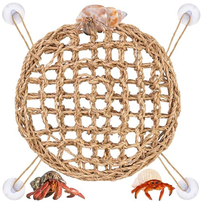 Hermit Crab Climbing Toys,Lizard Seagrass Mat,Hermit Crab Hammock with Suction Cups,Hermit Crab Supplies Decor Habitat,Small Reptile Tank Accessories for Guinea Pigs Hamsters Geckos (Circle) - size: Circle