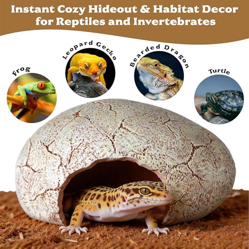 Dinosaur Egg Reptile Hide - Resin Cave for Leopard Gecko, Bearded Dragon & Small Snakes - Humid Hide, Shedding Aid & Terrarium Decor Tank Accessories (Small)