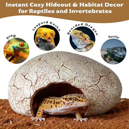 Dinosaur Egg Reptile Hide - Resin Cave for Leopard Gecko, Bearded Dragon & Small Snakes - Humid Hide, Shedding Aid & Terrarium Decor Tank Accessories (Small)