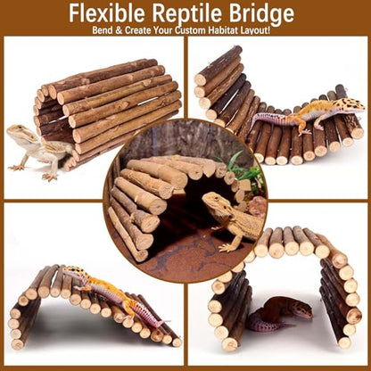 BNOSDM 2PCS Reptile Hideout Wooden Bridge 7.5"x13.4" Lizard Hide Caves Bearded Dragon Habitat Accessories for Gecko Snake Frog Chameleon Iguana Tortoise