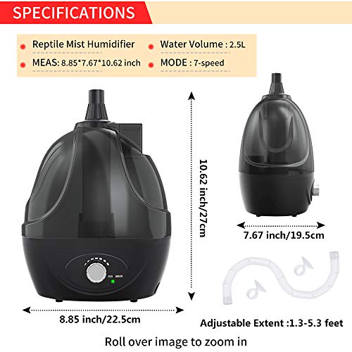 BETAZOOER Reptile Humidifiers Mister Fogger with Extension Tube/Hose, Suitable for Reptiles/Amphibians/Herps/Vivarium with Terrariums and Enclosures (2.5 Liter Tank) - color: Black-1 Tube