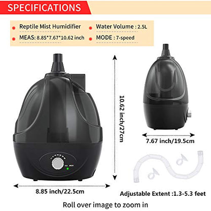 BETAZOOER Reptile Humidifiers Mister Fogger with Extension Tube/Hose, Suitable for Reptiles/Amphibians/Herps/Vivarium with Terrariums and Enclosures (2.5 Liter Tank) - color: Black-1 Tube