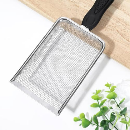 Stainless Steel Mesh Litter Shovel, Metal Non-Slip Black Handle Sifter, Fine Mesh Reptile Cleaner Scooper for Lizard Substrate, Reptile Terrarium Sand & Waste