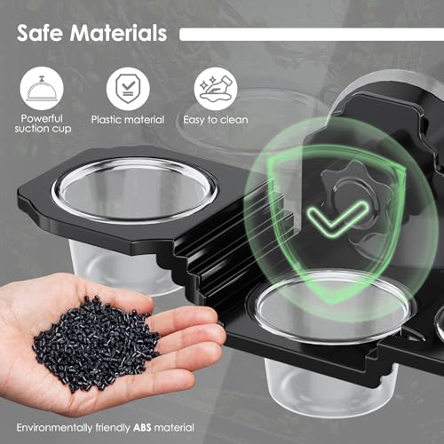 Crested Gecko Feeding Ledge with 6 PVC Cups -Strong Suction Reptile Food Dish for Leopard Geckos, Spiders,Lizard,Snail & Small Birds - Space-Saving Terrarium Habitat Feeder Easy to Clean