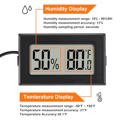 1Pcs Mini Digital Thermometer Hygrometer Gauge Indoor with Probe Sensor LCD Display Meter Temperature Humidity Fahrenheit Meter for Incubator Reptile Plant Tank Garden ℉ - size: 1 PCS