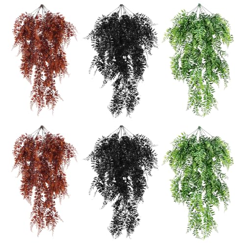 Hamiledyi Reptile Plants Hanging Terrarium Plants 6 Pack Fake Artificial Leaves with Suction Cup for Snake, Lizard, Chameleon (Red & Green & Black) - color: 2 Pcs Black +2 Pcs Red + 2 Pcs Green Reptile Plants