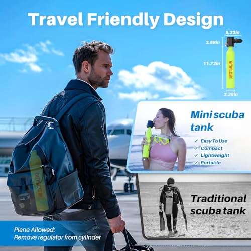 SMACO Mini Scuba Tank 0.5L Portable Small Diving Tank for Underwater Breathing Reusable Diving Cylinder Lung Air Tank for Emergency Rescue Boat Cleaning Backup Air Source Pony Bottle S300 - color: B BLACK