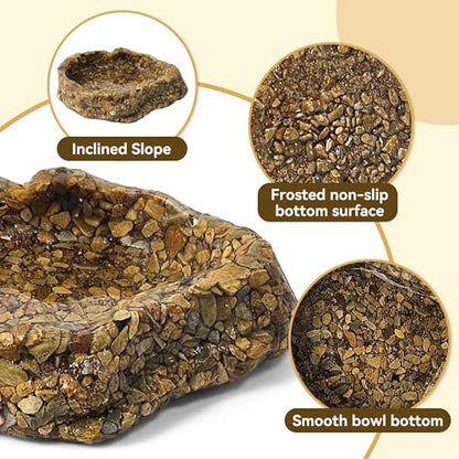 Water Dish for Amphibians，Reptile Food and Water Rock Bowls，Terrarium Decor for Reptiles and Other Little Critters，Terrarium Bowls Small Size