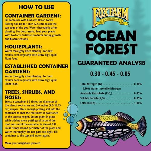 FoxFarm Ocean Forest Potting Soil, 1.5cu ft (Pack of 10) - Light, Aerated Texture, Designed for All Container Plants - size: 1.5 Cu Ft (10 Pack)