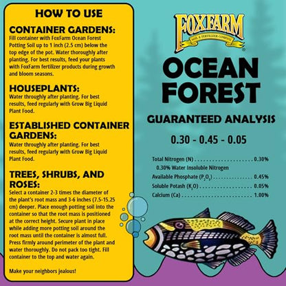 FoxFarm Ocean Forest Potting Soil, 1.5cu ft (Pack of 2) - Light, Aerated Texture, Designed for All Container Plants - size: 1.5 Cu Ft (2 Pack)