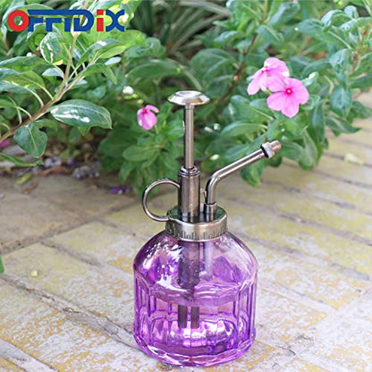 OFFIDIX Glass Watering Spray Bottle,Plant Mister Watering can Indoor with Bronze Plastic Top Pump, Glass Small Watering Can for Garden, Plants, Cleaning (Purple) - color: G-purple