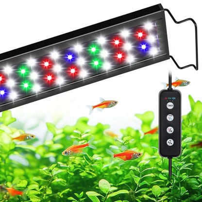AQQA Full Spectrum Aquarium Light,Fish Tank Lights for Plant Growth Fish Viewing,3 Mode White Blue Red Green LED Beads,Timer,Adjustable Brightness,Extendable Brackets for Freshwater 18W for 18-24inch - size: 18W for 18-24inch