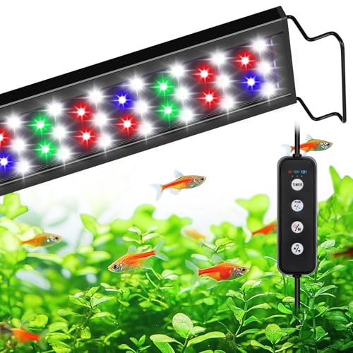 AQQA Full Spectrum Aquarium Light,Fish Tank Lights for Plant Growth Fish Viewing,3 Mode White Blue Red Green LED Beads,Timer,Adjustable Brightness,Extendable Brackets for Freshwater 18W for 18-24inch - size: 18W for 18-24inch