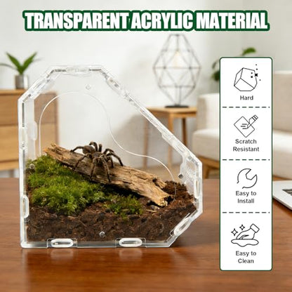 Heart Shaped Acrylic Tarantulas Enclosure, Magnetic Front Door Bug Habitat with Feeding Port, 3 Side Ventilated Bug Enclosure Kit for Geckos, Mantises, Snails, Other Small Pets