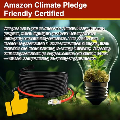 Heat Tape for Water Pipes Heat Trace for Pipes Outdoor Heater Pipe Freeze Protect Heating Cable Keeps Water Flowing at -40°F with 3ft Lighted Plug 12 Feet - style: 12-feet