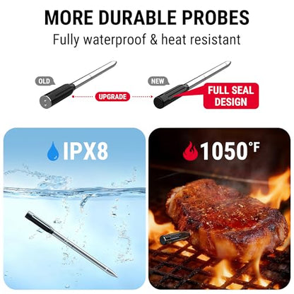 TempPro Upgraded Meat Probe Wireless Meat Thermometer, 500ft Bluetooth Meat Thermometer for Cooking Kitchen Oven Smoker, Rechargeable Meat Probe for Backyard Grill BBQ Gifts(Previously ThermoPro) - color: Black