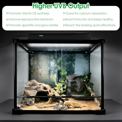 UVB Light for Reptiles Bearded Dragon, T5 UVB Reptile Light Fixture HO UVB Bulb Lighting Combo Kit 10.0 24W UVA UVB Reptile Light Bulb Terrarium Lamp Tube Bar for Snake Gecko Turtle Lizard, 22 Inch - size: T5-22Inch