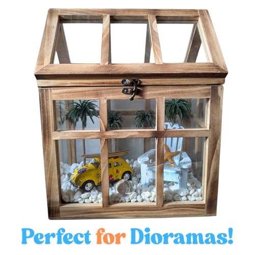 Orchid & Ivy Large Rustic Wood & Glass Plant Succulent Terrarium with Lid - 12" x 9.8" x 7" Decorative Farmhouse Tabletop Greenhouse Display for Air Plants, Dioramas, Fairy Gardens, Candle Lantern