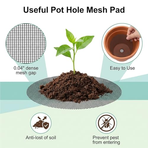 WLLHYF Bonsai Mesh for Plant, 150 Pcs 2 3 4 Inch Flower Pot Mesh Mat Round Plant Pot Pad Drainage Covers Durable Reusable Net Bonsai Gardening Grid for Gardening Essentials Potted Succulent