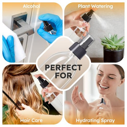 Tecohouse 2 Pack Glass Spray Bottles, 250ml Small Glass Bottles for Cleaning Solutions, Spray Bottles for Essential Oils, Plants, with Durable Nozzle, Labels, Funnel - Clear - color: 8.5 oz Clear-Black Lids