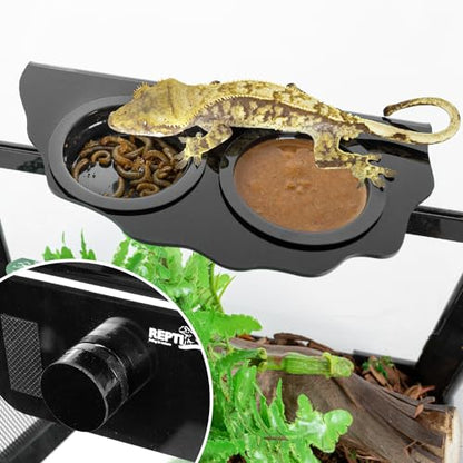 REPTI ZOO Magnetic Gecko Feeding Ledge, Acrylic Aboreal Feeding Ledge with 6PCS Cups, Strong Magnetic Reptile Ledge Gecko Food Ledge