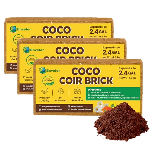 Coco Coir for Plants 3-Pack – 2.4 Gallons Compressed Coconut Coir Bricks, 10 lb. Organic, Low EC, pH Balanced Coco Peat for Indoor & Outdoor Gardening, Potting Soil, Indoor Plant Soil - color: Coco - 650 g (2.4 Gallons) - 3 Pack