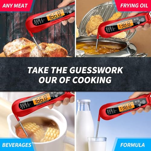 Therm Pro® Chef Meat Thermometer Digital, 1 Sec Instant Read, NIST® Certified Accurate to ±0.5℉, Ultra Bright LED Screen, 100% Waterproof, Auto-Rotate, for courtyard BBQ, Turkey, Candy, Liquids, bread