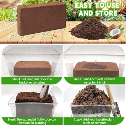 Coco Coir Bricks - Compressed Coconut Fiber Substrate for Plants, Gardening, Potting Mix. Low EC & Balanced pH Natural Growth Medium for Seed Starting, Herbs, and Gardening (10 PCS) - size: 10 PCS