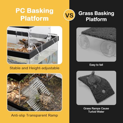 Turtle Basking Platform with Light,9.8*6.2*6.2inch Small Land Elevated Topper Decor,Red Eared Slider Hanging Habitat Enclosure Cage,Cuckold Tank with Lid,House for Semi Aquatic Baby Terrapin